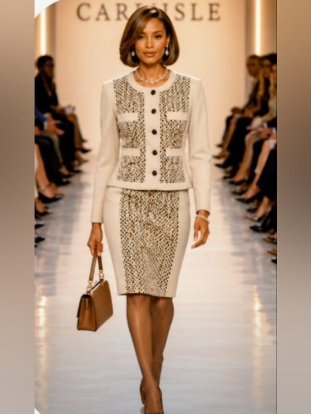 Carlisle 8 M Cream Tan Brown Boucle Wool Alpaca Mohair Nylon Skirt Suit Current